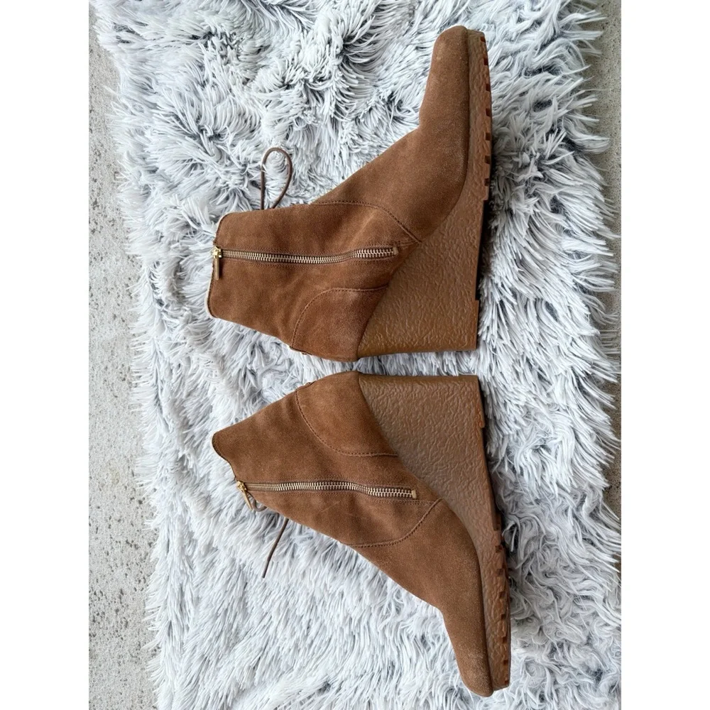 Michael Kors Brown Suede‎ Shearling Wedge Booties